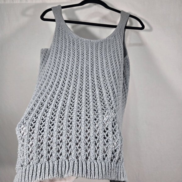 TOAD&CO Gray Recycled Denim Stretchy Crochet Semi-Sheer Tank Top Women's Size M. - Picture 4 of 17